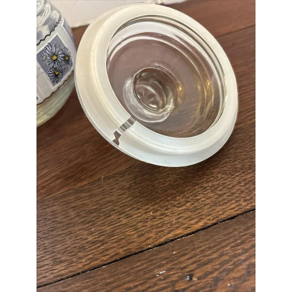 KIG Indonesia Glass Canister Storage Apothecary Jar with Lid Flowers Blue Yellow